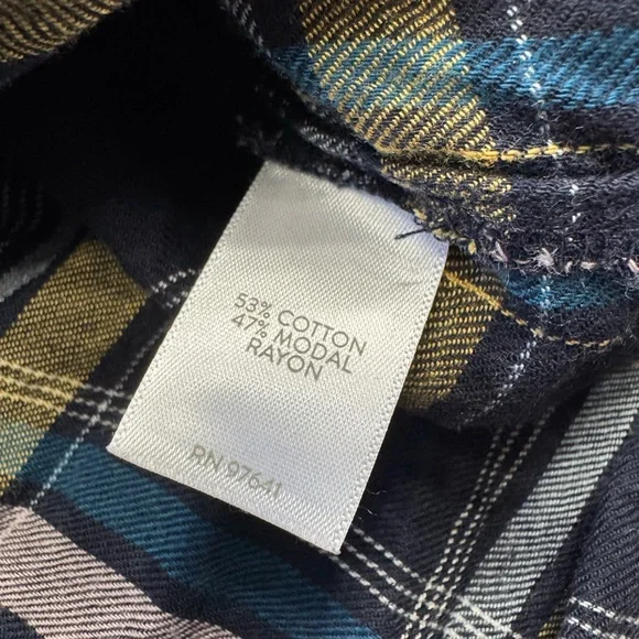 J. Jill Women’s Sz XL Blue Plaid Hook Loop Button Up Shirt Blouse Cotton Blend - Picture 4 of 6